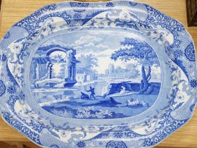 A 19th century Spode Italian blue and white serving platter, c.1820, 57cm wide