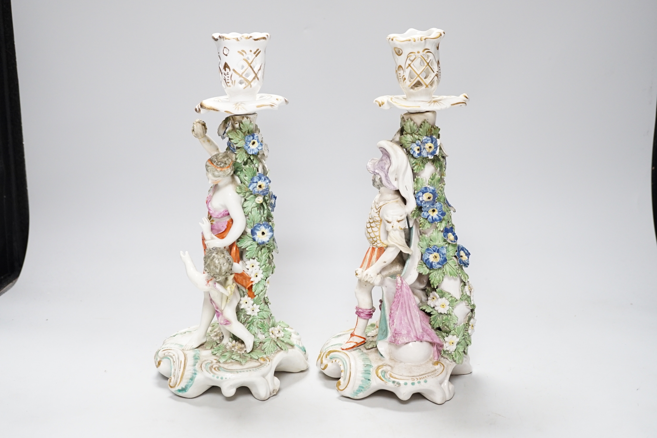 A pair of 18th century Derby figural candlesticks, 29cm - Image 2 of 6
