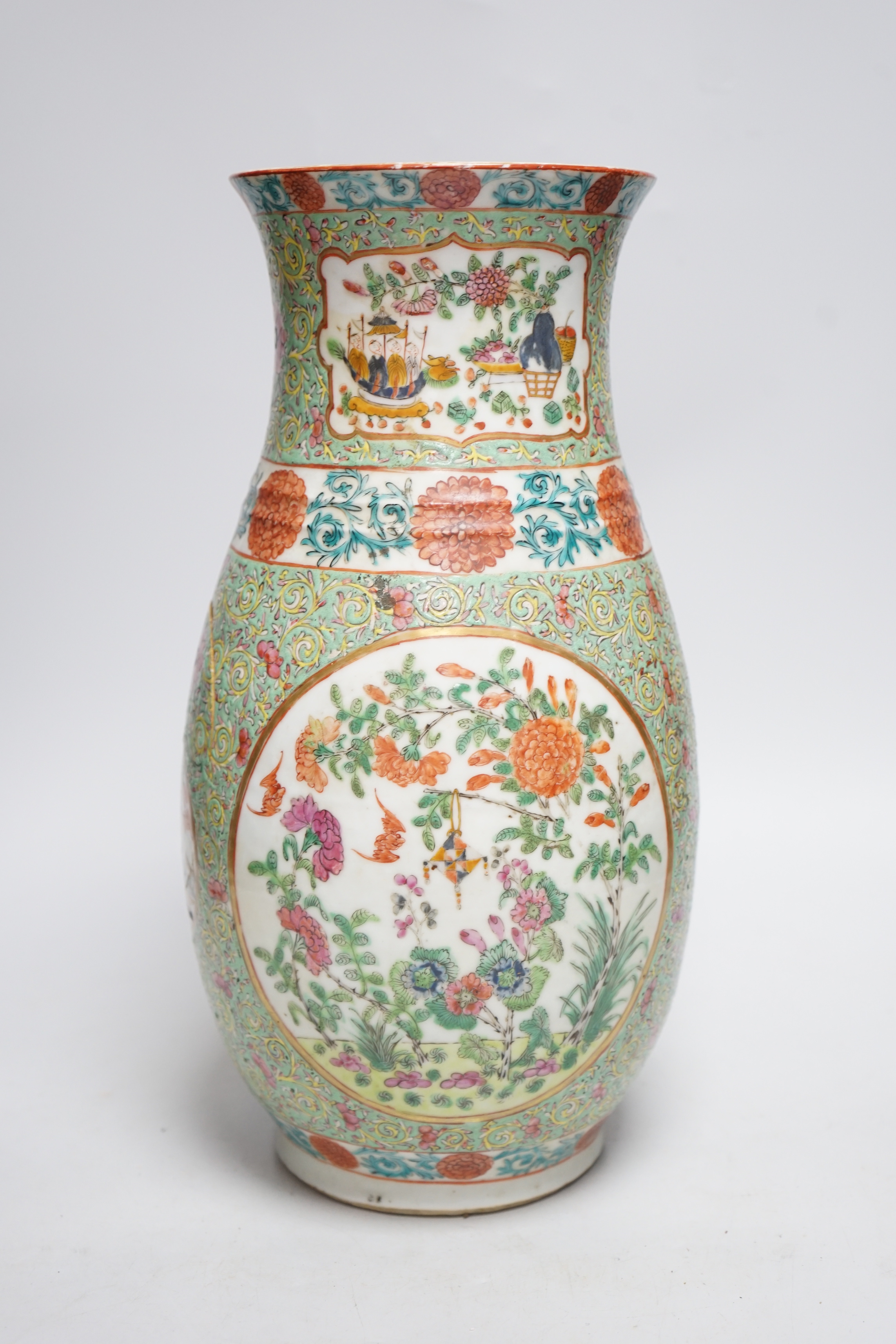 A 19th century Chinese enamelled porcelain vase on a green ground, 36.5cm - Image 4 of 7