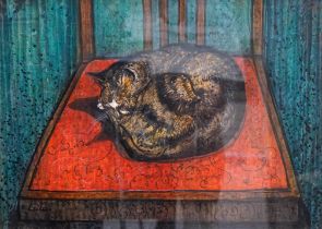 William de Belleroche (1913-1969) mixed media, Study of a sleeping cat, 'Lulu', dated 1966, 70 x