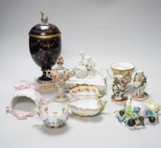 A group of mostly German porcelain including a Meissen flower encrusted cup
