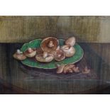 William de Belleroche (1913-1969), mixed media, Still life of mushrooms on a plate, signed and dated