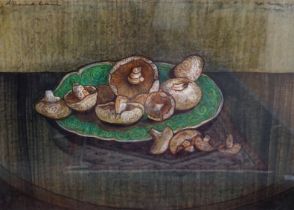 William de Belleroche (1913-1969), mixed media, Still life of mushrooms on a plate, signed and dated