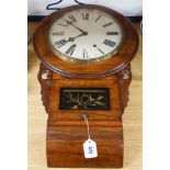 An American walnut drop dial wall clock, 68cm