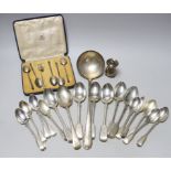 A quantity of assorted silver flatware including a set of ten Victorian silver fiddle and thread