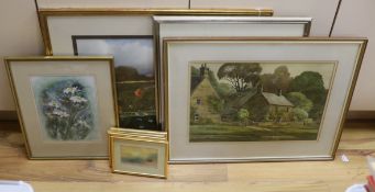 Eight various watercolours including examples by Keith Burtenshaw and Pat Precious, largest 57 x