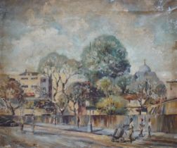 J. Rendell, oil on canvas, 'Behind Meikles Hotel, Rhodesia', signed and inscribed, 60 x 50cm,