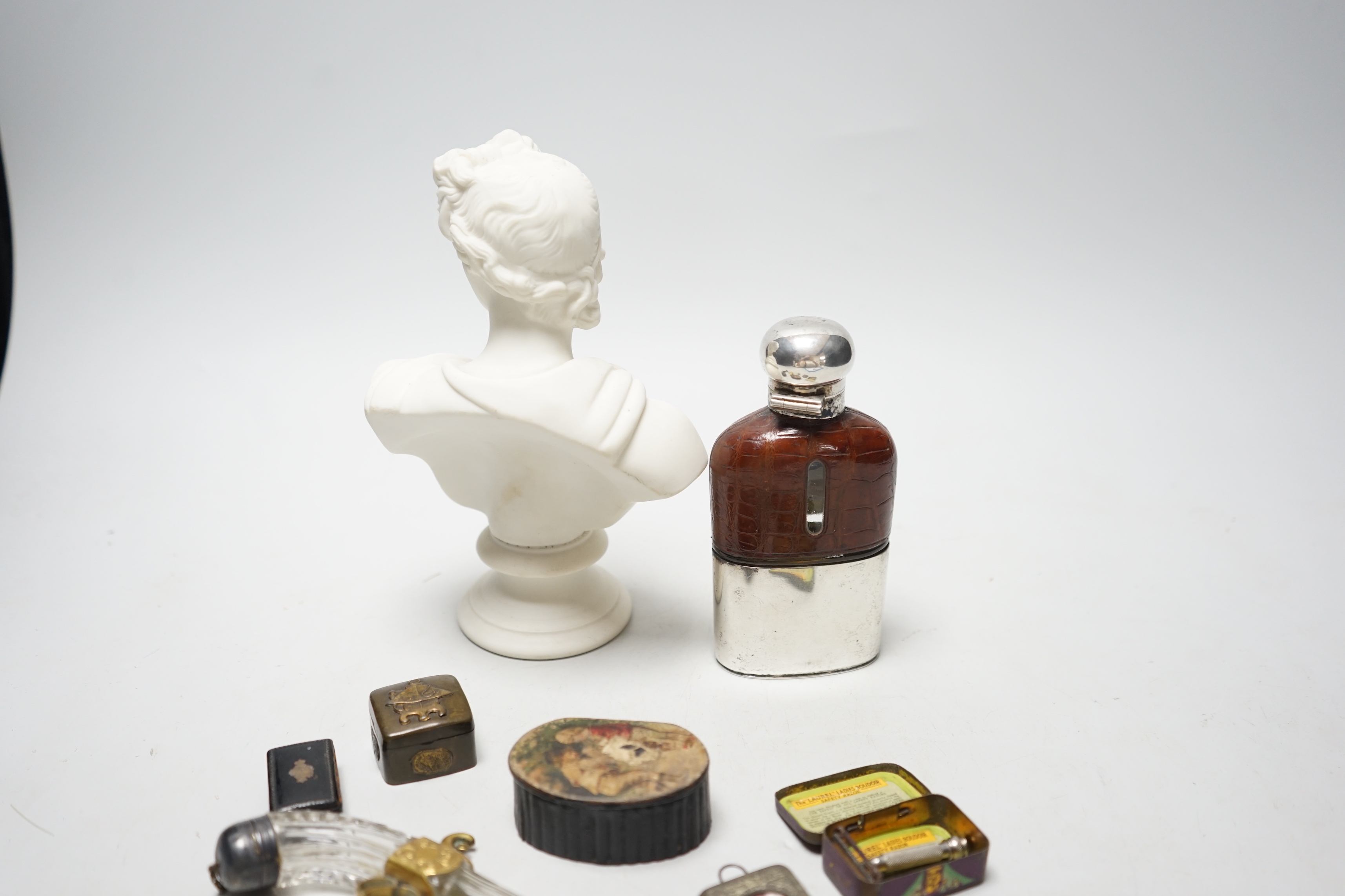 Eight items of objets d'art, including Parian bust, miniature French and English Dictionary in a - Image 4 of 4