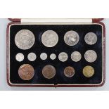 A cased George VI 1937 coronation specimen coin set, Including maundy 1d - 4d, and farthing