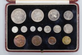 A cased George VI 1937 coronation specimen coin set, Including maundy 1d - 4d, and farthing