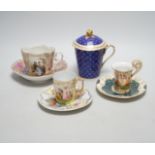 A quantity of various European porcelain including two silver mounted coffee cups