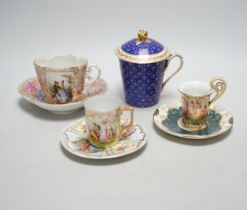 A quantity of various European porcelain including two silver mounted coffee cups