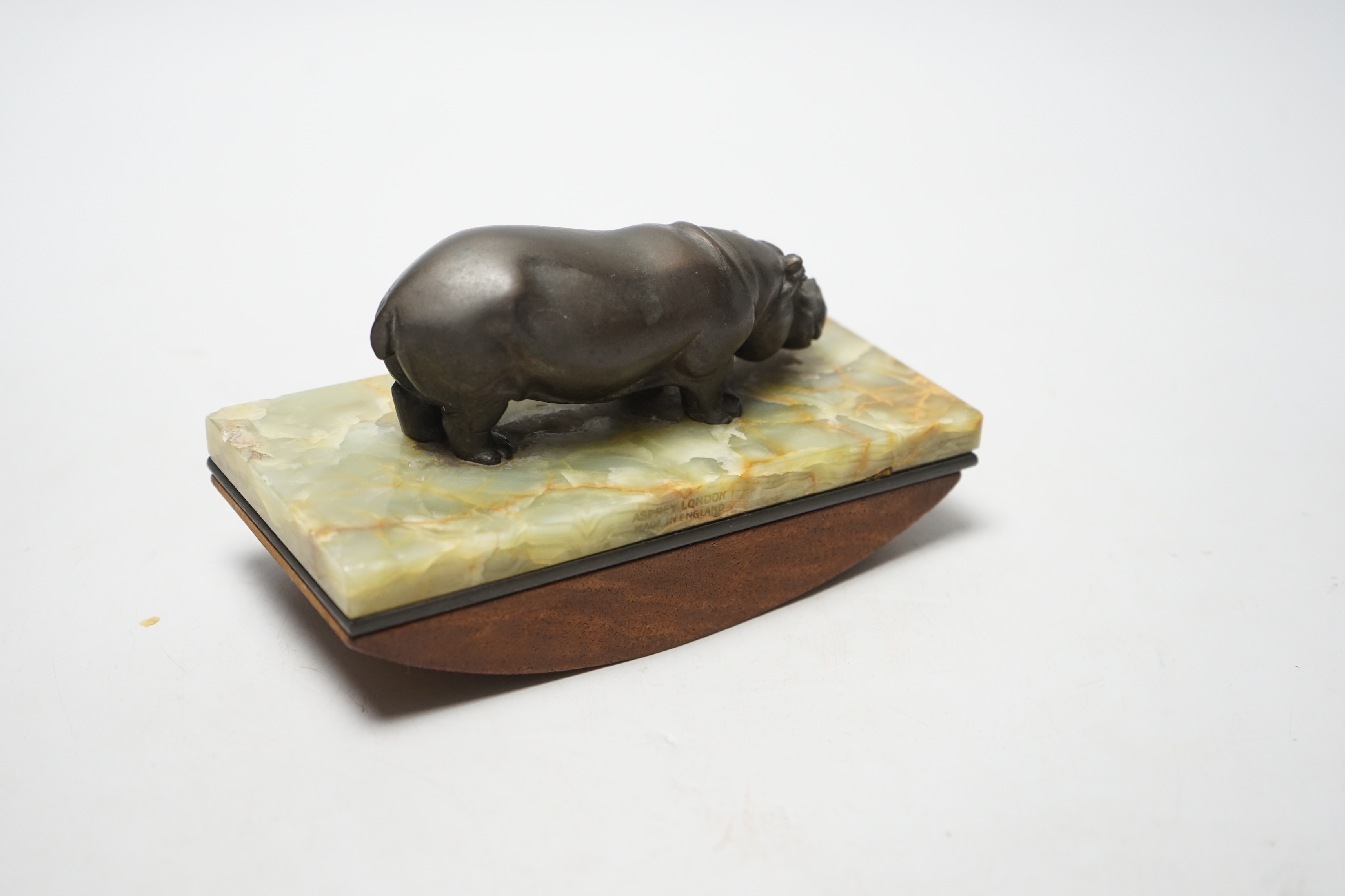 An Asprey hippo and an onyx blotter, stamp to the reverse, 15cm wide - Image 3 of 4