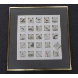 Late 19th/early 20th Century school watercolour, alphabet squares with illustrations and ink