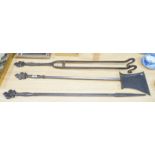 A set of three large Arts & Crafts fire irons, 97cm long