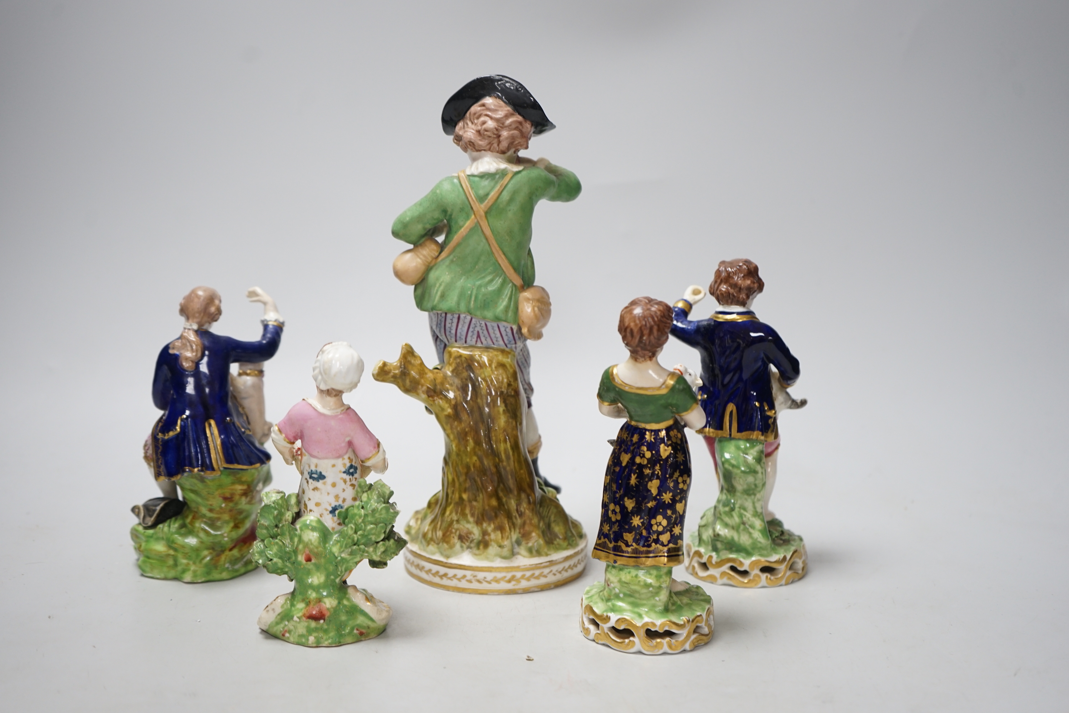 Four early 19th century Derby figures and an English porcelain figure in imitation of Derby, tallest - Image 2 of 4