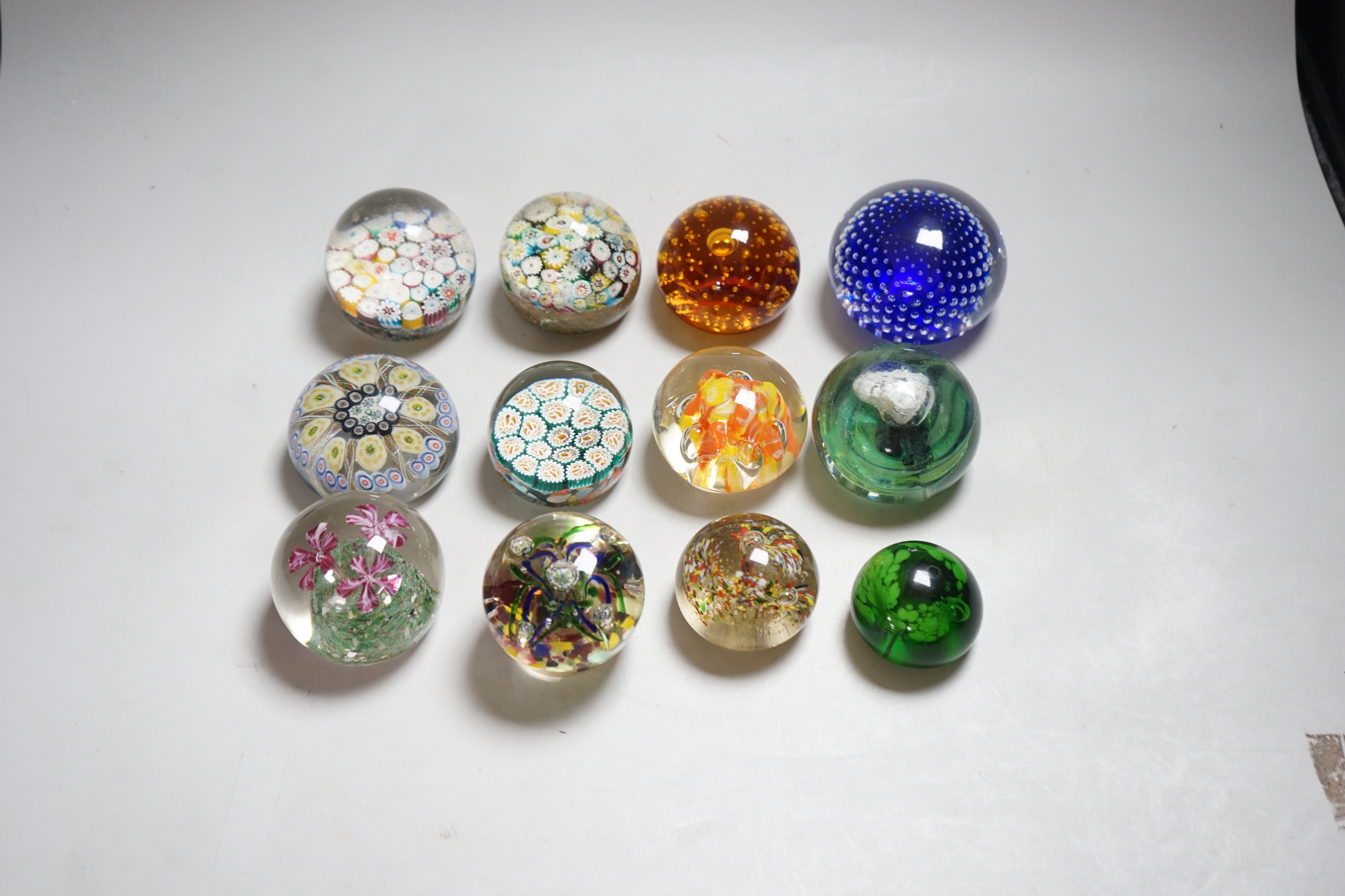 Twelve 20th century paperweights including Bohemian and Chinese examples, close packed millefleur - Image 2 of 6