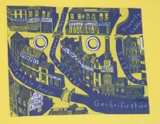 Grayson Perry (b.1960), colour print on fabric, 'Gentrifcation Cloth', 18.5 x 15cm