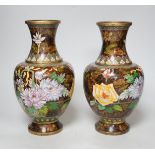 A pair of Chinese cloisonné enamel vases, 26cm