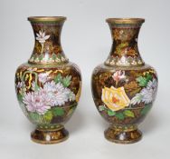 A pair of Chinese cloisonné enamel vases, 26cm