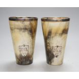 A pair of Victorian silver mounted horn beakers, 13cm