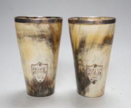 A pair of Victorian silver mounted horn beakers, 13cm