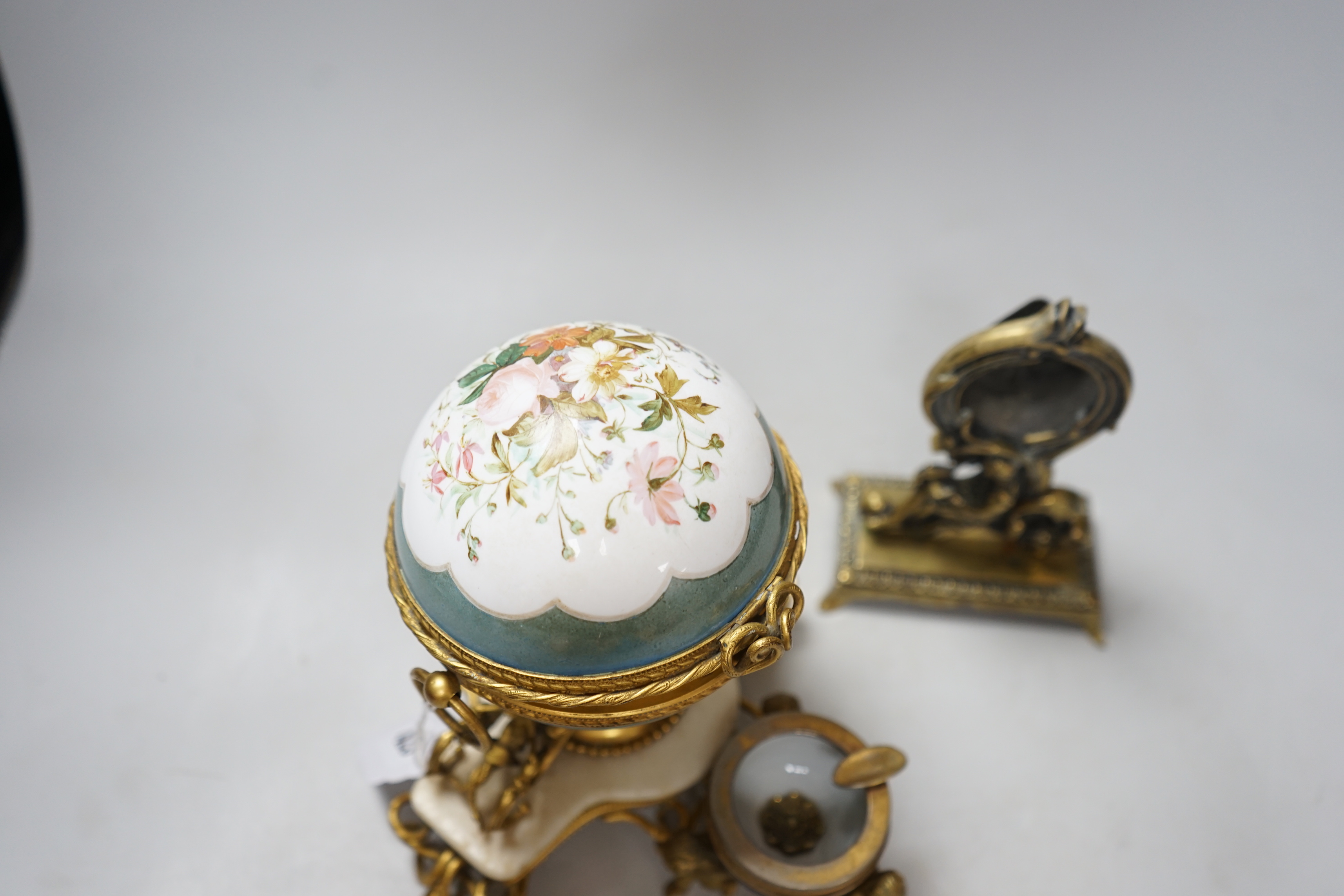 A 19th century French globular scent bottle casket together with a similar ash tray and a watch - Image 5 of 5