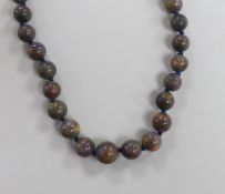 A single strand black opal bead necklace, 58cm.