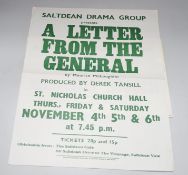 Six 1940s unframed posters, Saltdean Drama Group, ‘A Letter From the General’, ‘Blithe Spirit’, ‘