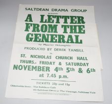 Six 1940s unframed posters, Saltdean Drama Group, ‘A Letter From the General’, ‘Blithe Spirit’, ‘