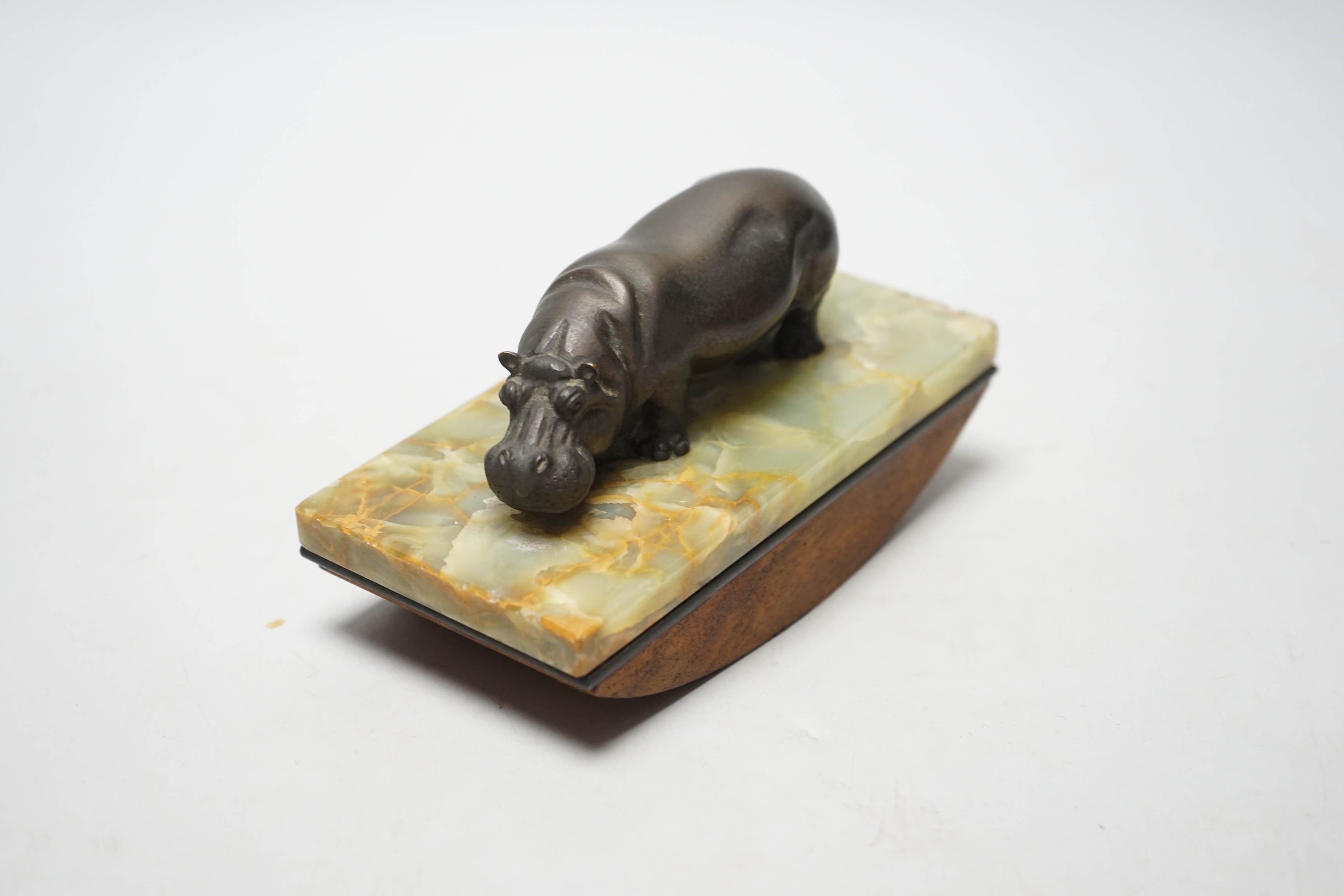 An Asprey hippo and an onyx blotter, stamp to the reverse, 15cm wide - Image 2 of 4