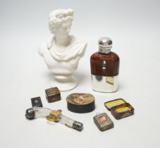 Eight items of objets d'art, including Parian bust, miniature French and English Dictionary in a