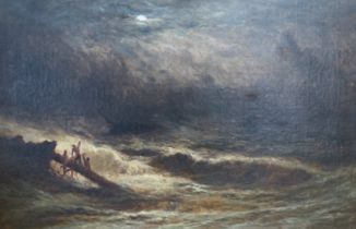 Alfred Walter Williams (1824-1905) oil on canvas, Moonlit seascape with shipwreck, signed and