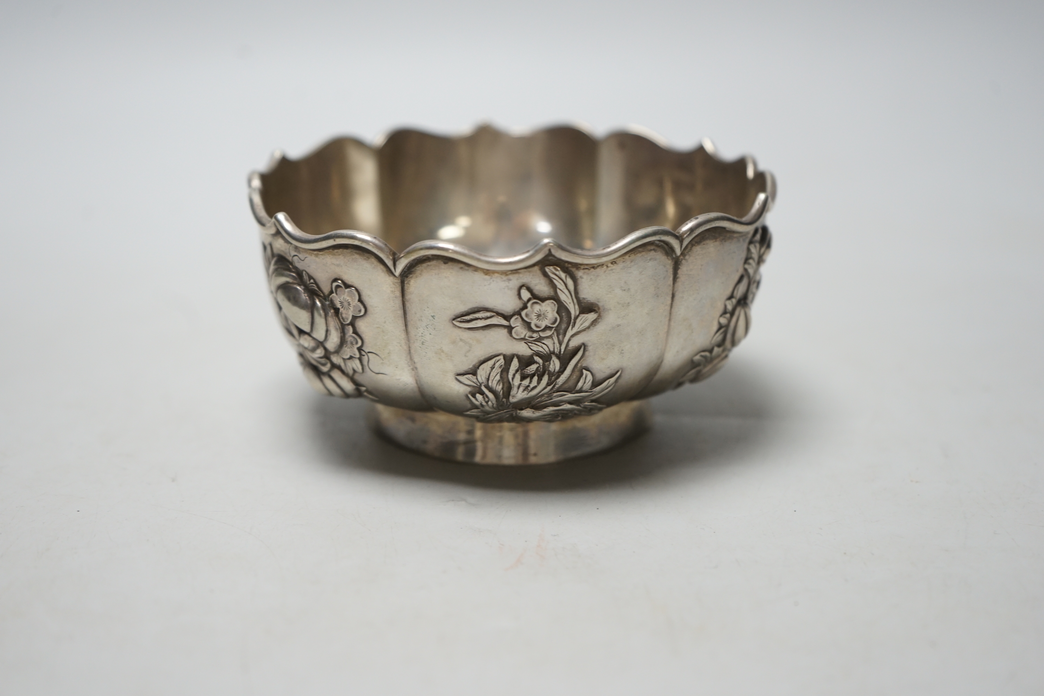 A late 19th/early 20th century Chinese white metal bowl, by Zee Wo, with applied flowers, diameter - Image 2 of 4