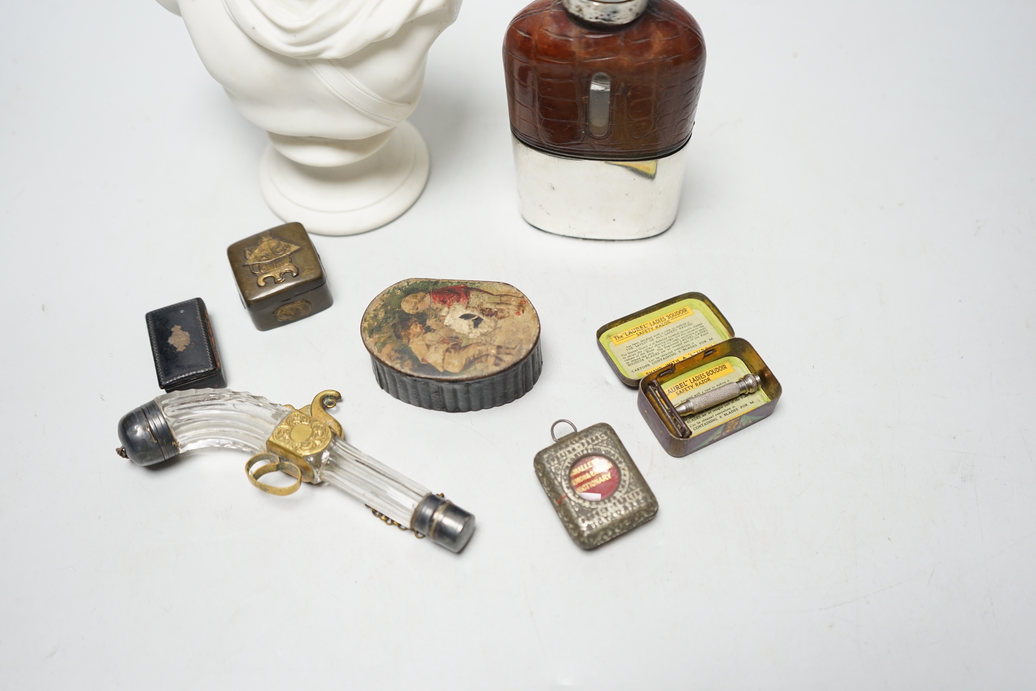 Eight items of objets d'art, including Parian bust, miniature French and English Dictionary in a - Image 2 of 4