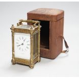 A cased carriage timepiece, signed to the face; F.T. Depree Exeter, 13cm