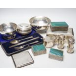 A small mixed collection of silver to include a cigarette box, together with an .830 standard marked