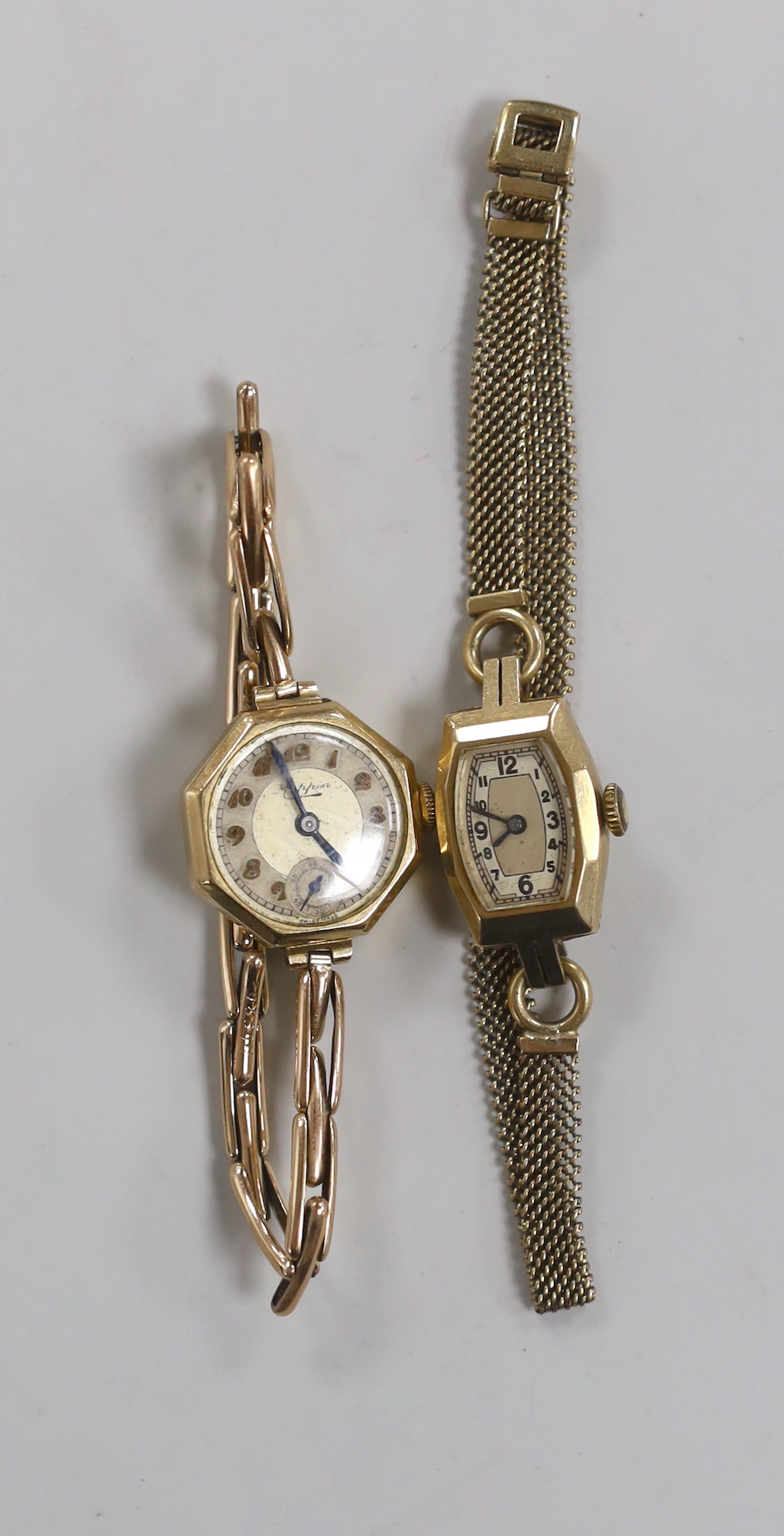 Two lady's 9ct manual wind wrist watches, one with 9ct gold bracelet, the other retailed by Mappin - Image 2 of 3