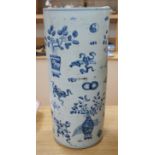 A Chinese blue and white cylindrical stick stand, 60m high