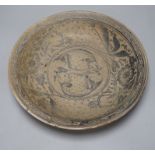 A Sukhothai underglaze blue fish dish, 36cm in diameter