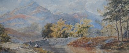 Edward Tucker (1830-1909), watercolour, Mountainous river landscape, signed, details and ink