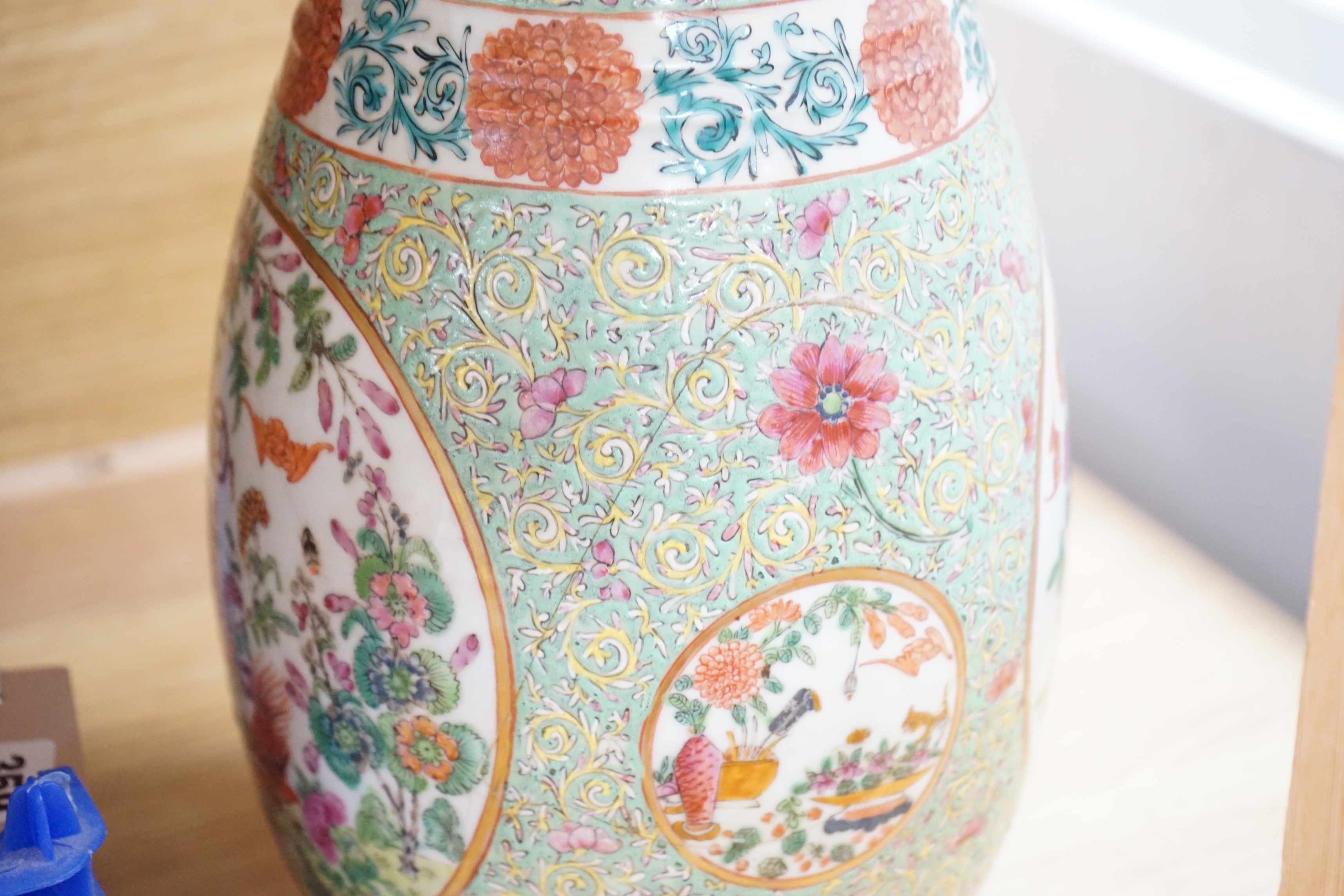 A 19th century Chinese enamelled porcelain vase on a green ground, 36.5cm - Image 2 of 7