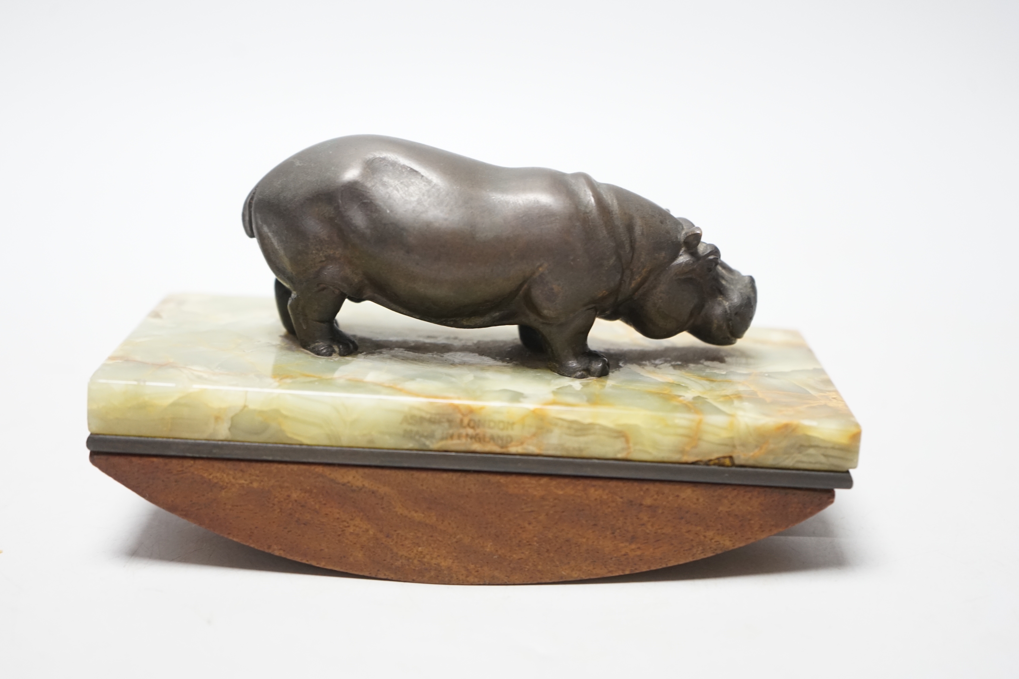 An Asprey hippo and an onyx blotter, stamp to the reverse, 15cm wide - Image 4 of 4