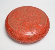 A 20th century Chinese cinnabar lacquer circular box, 25.5cm diameter