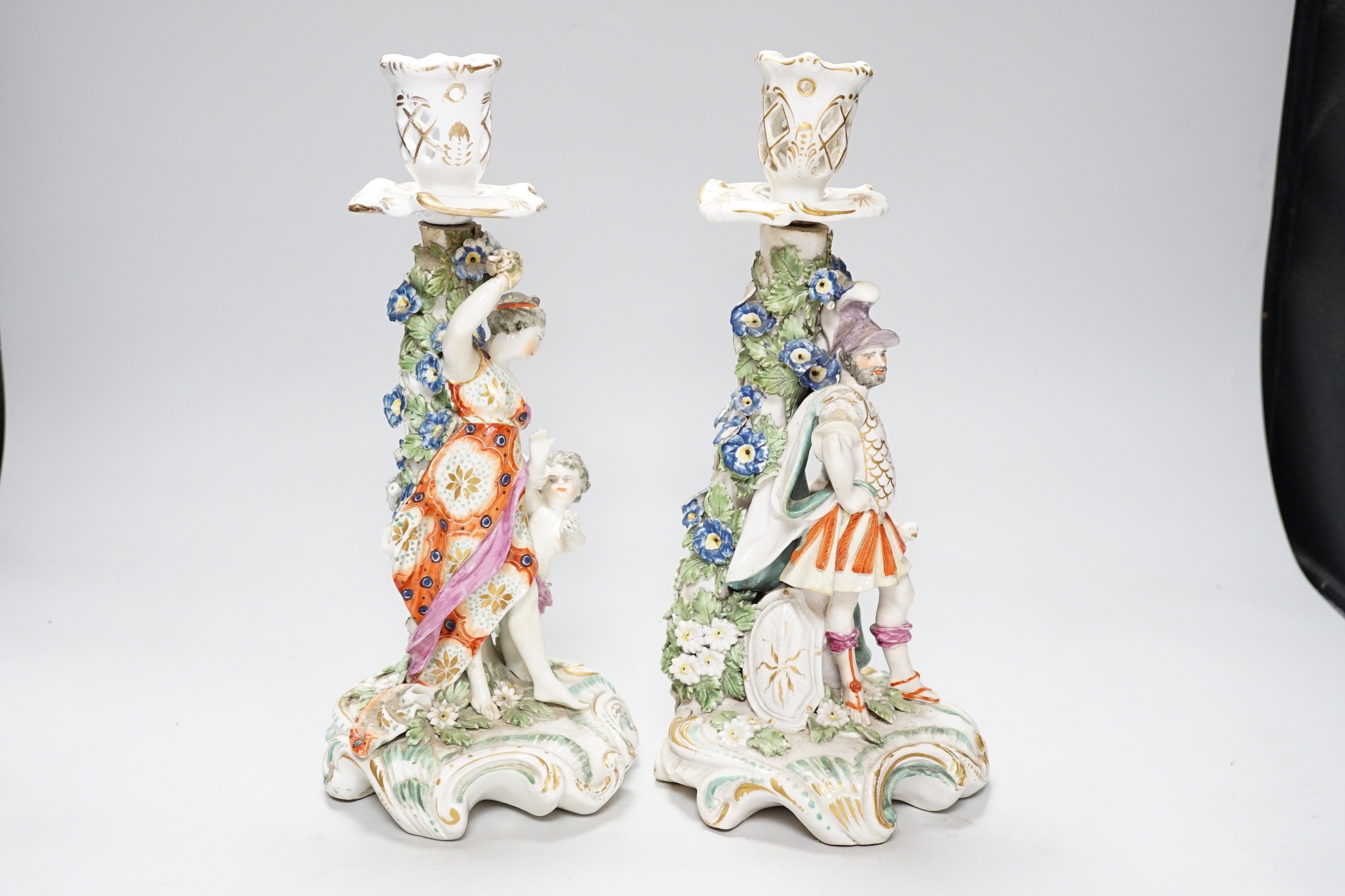 A pair of 18th century Derby figural candlesticks, 29cm - Image 4 of 6