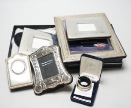 Two modern silver mounted Concorde photograph frames, 12.1cm, two other modern silver mounted