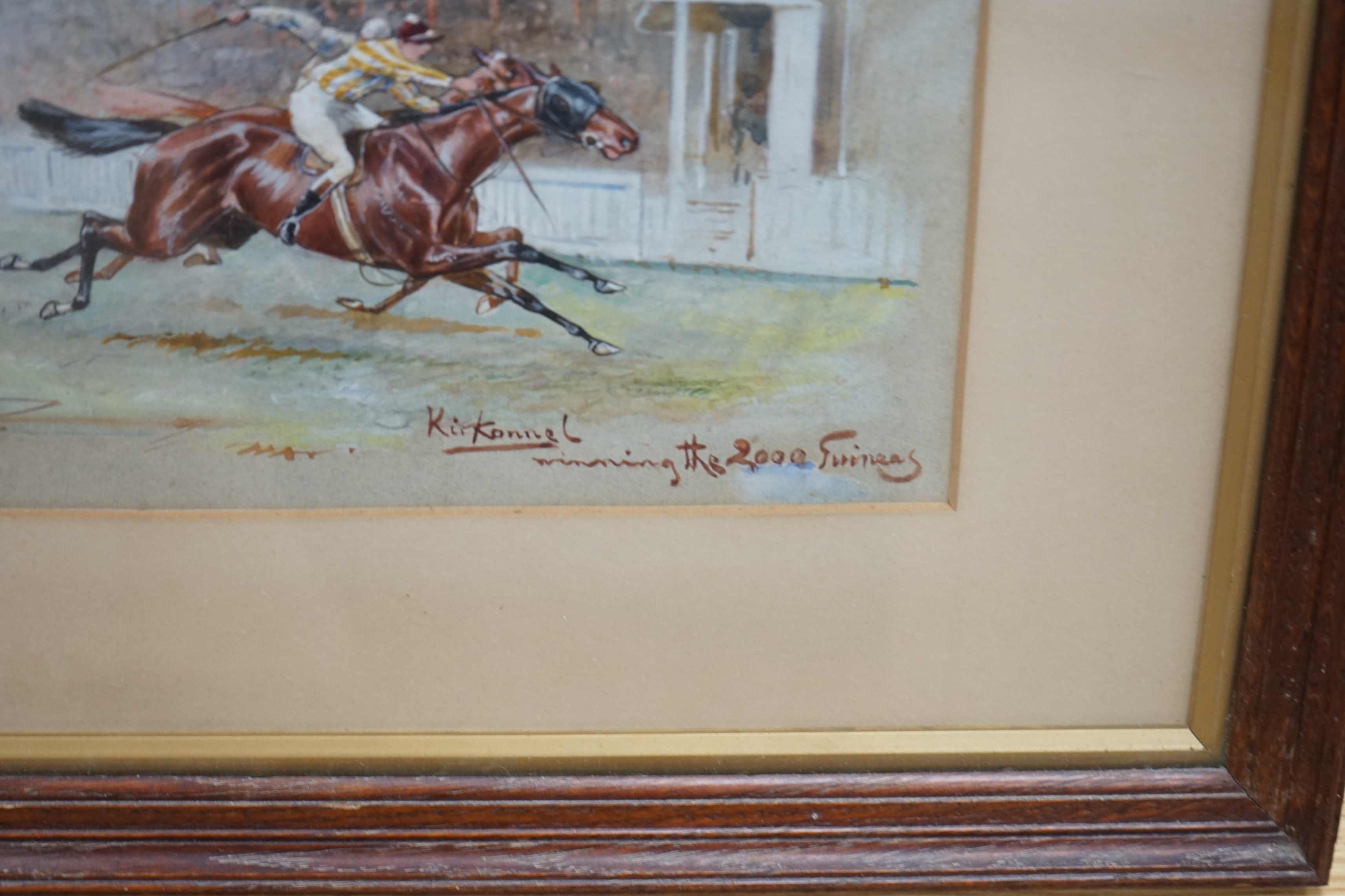 John Beer (British 1860/1930), watercolour, 'Kirkconnel winning the 2000 Guineas” with studies of - Image 4 of 4