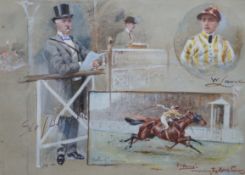John Beer (British 1860/1930), watercolour, 'Kirkconnel winning the 2000 Guineas” with studies of