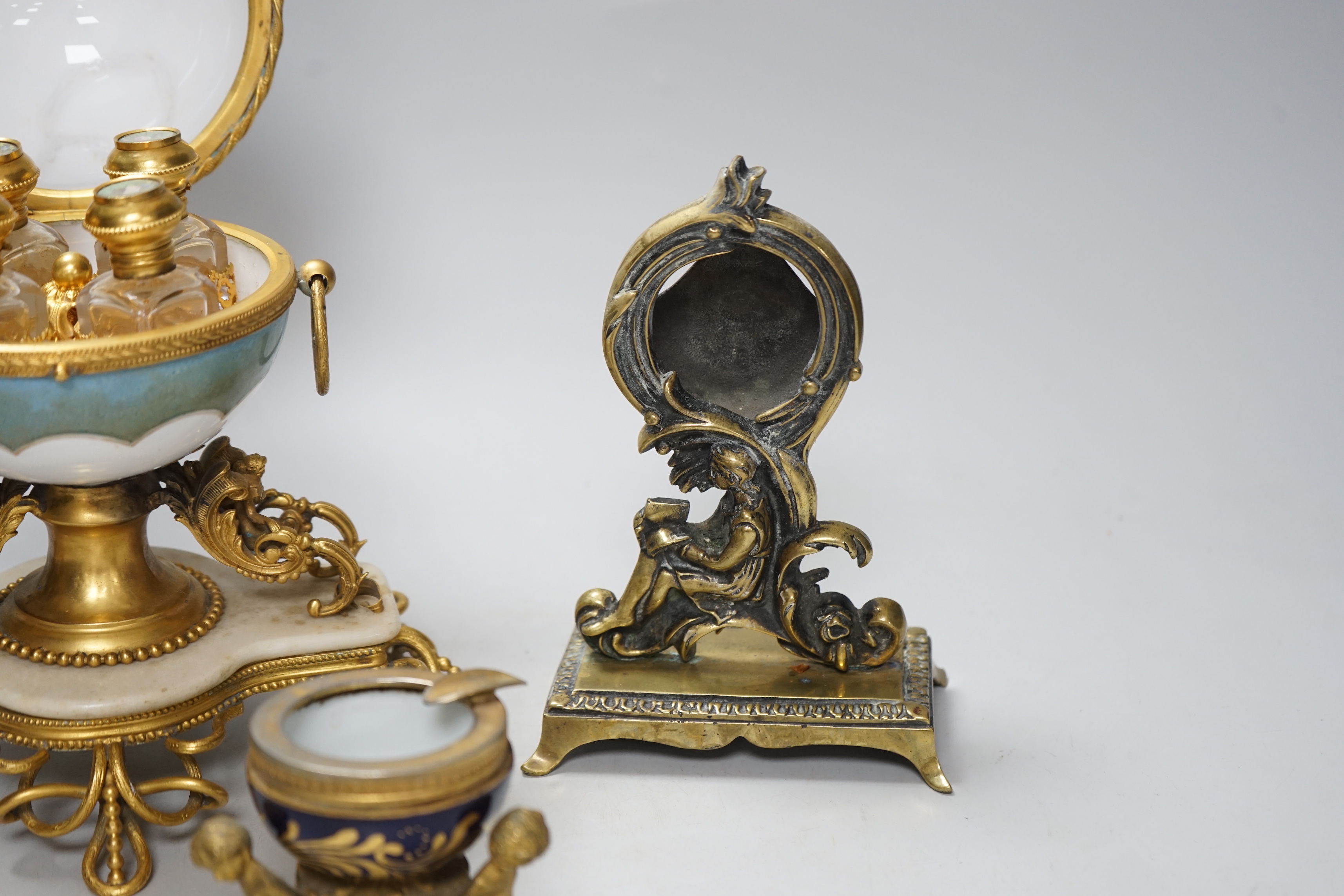 A 19th century French globular scent bottle casket together with a similar ash tray and a watch - Image 2 of 5