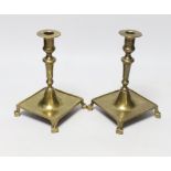 A pair of Spanish brass 17th/18th century candlesticks, 19cm